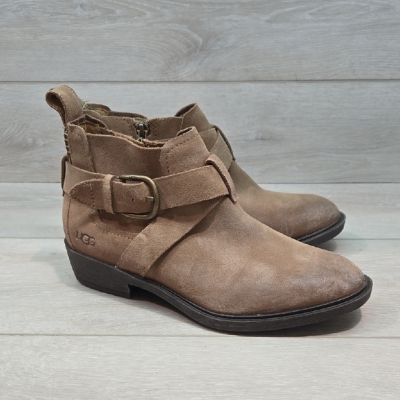 NWOB UGG Wymla Ankle Distressed Leather Buckle Detail Moto Boho Shoes Sz 8 - Picture 2 of 13